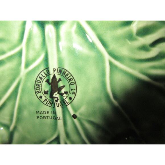 2 Bordallo Pinheiro Cabbage Green Bon Bon Footed Dish 7" Set Vintage Circa 1998 - Picture 5 of 6